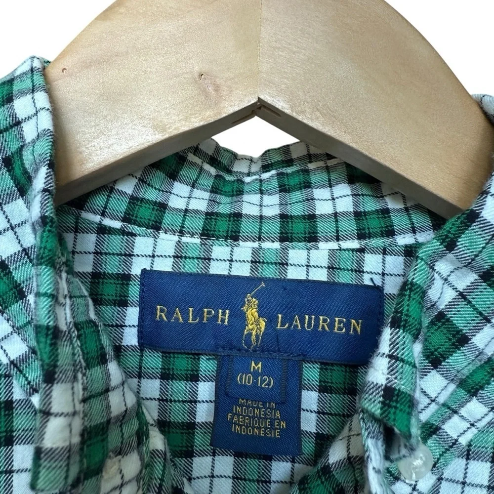 Ralph Lauren Boys Green Checkered Long Sleeve Button-Up Shirt M Casual Flannel